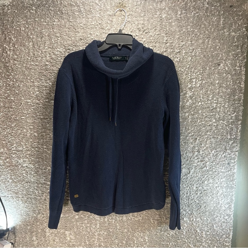 Lauren Ralph Lauren Sweater Women XL Cowl Neck Sweatshirt Thermal Waffle Knit